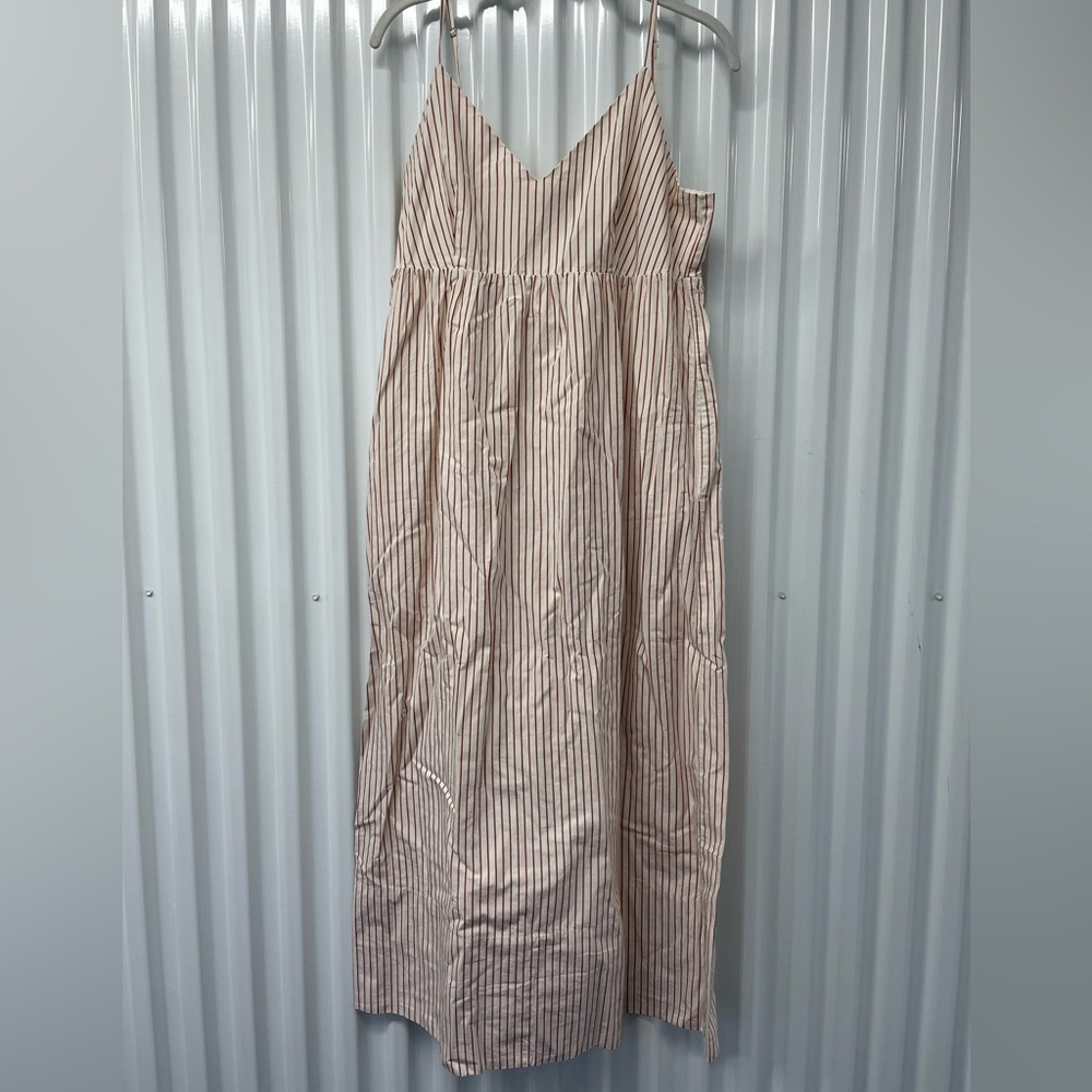 Quince Beige and Red Striped Maxi Dress